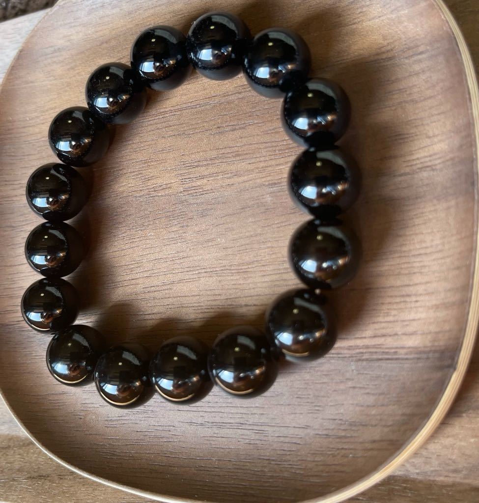 -SUI8- No.12 チベット産オニキス　12ミリ玉　ブレスレット　17センチ　Black onyx bracelet 17cm 高品質 数珠ブレスレット