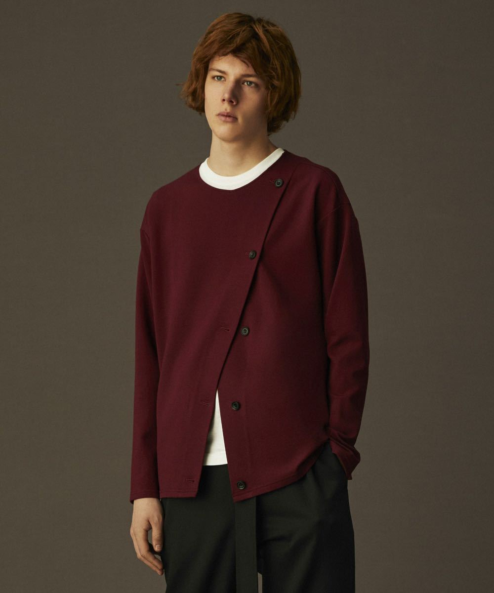 ato Ato bordeaux wine red pull over cut and sewn T-shirt cardigan 