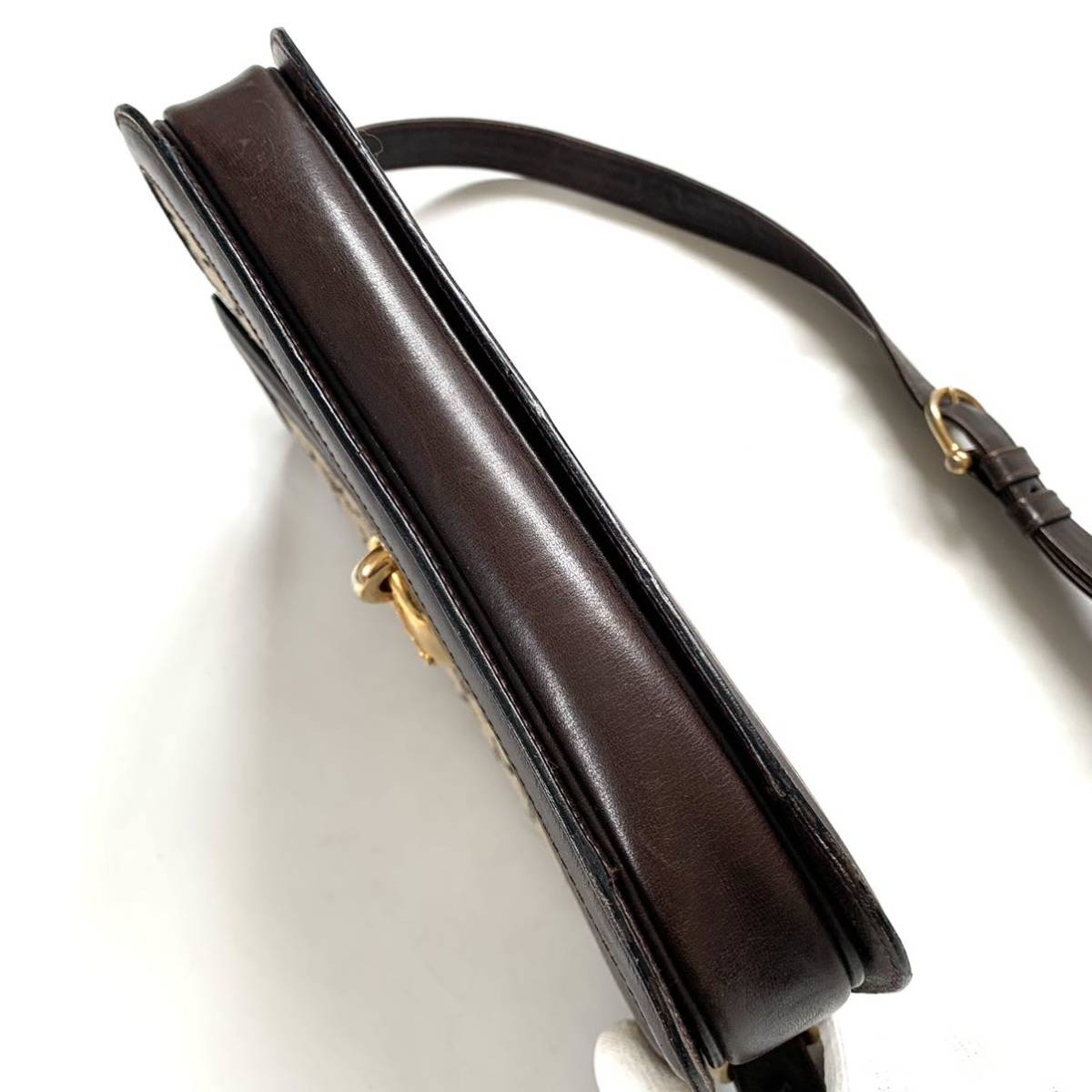 【送料無料】celine セリーヌ トートバッグ 肩掛け 馬車 金具 カバン ヴィンテージ キャンバス レザー レア品 Cマカダム