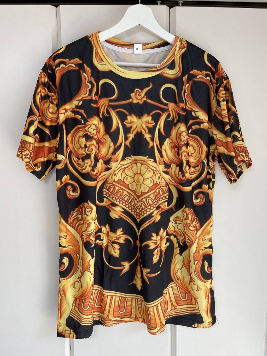 ドレス Tシャツ ゴールド ブラック 黒 金 半袖 3XL VERSACE ドレス Tシャツ ゴールド ブラック 黒 金 半袖 3XL VERSACE