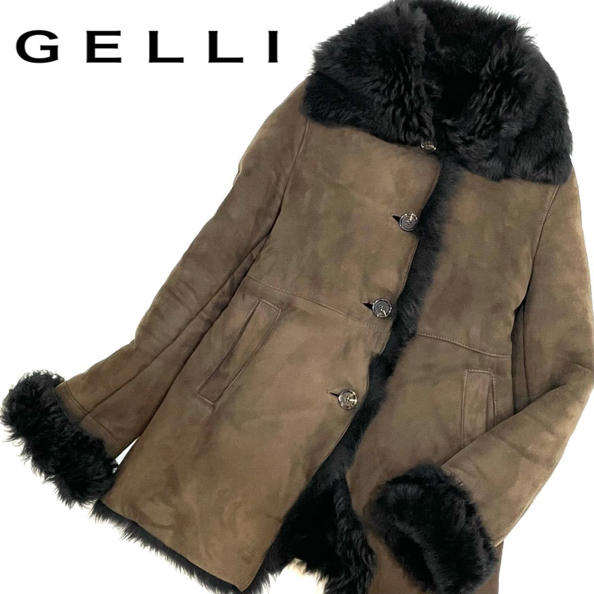  superior article!! Italy made GELLI Jerry sheep leather sheepskin mouton high class half coat (40) lady's Brown 