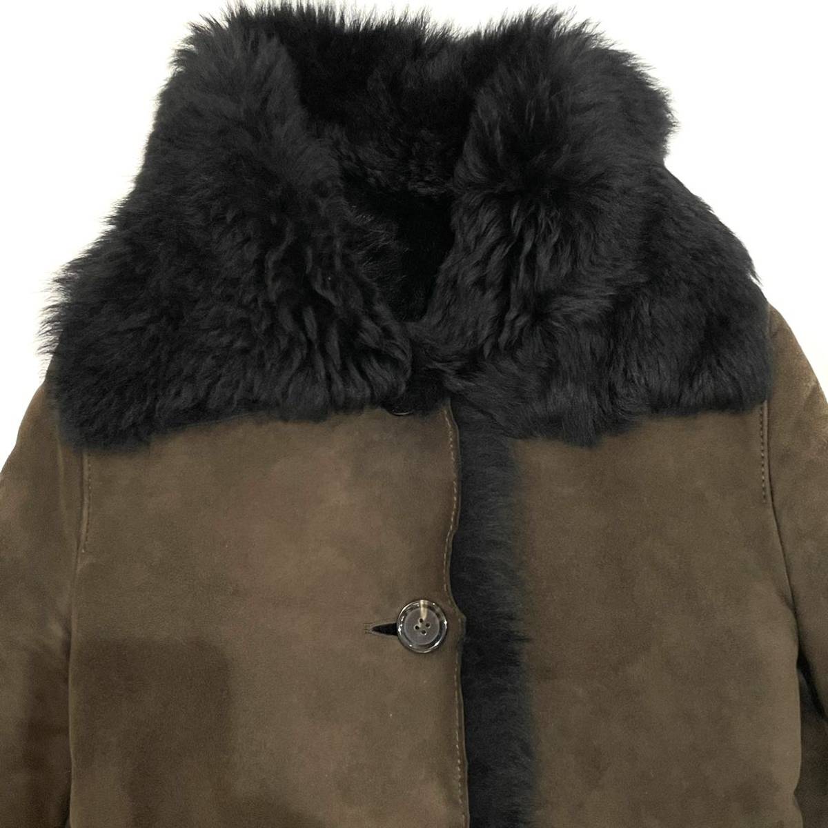  superior article!! Italy made GELLI Jerry sheep leather sheepskin mouton high class half coat (40) lady's Brown 