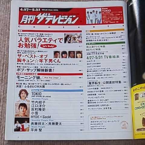 月刊ザテレビジョン 2003年6月号 4/27 5/31 TOKIO SMAP ザ!鉄腕!DASH!! ボブ・サップ KinKi Kids HYDE×Gackt モーニング娘。他 TV 番組表_画像2