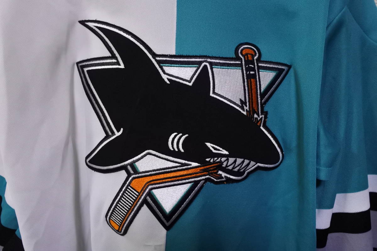 90's NHL CCM SAN JOSE SHARKS サンノゼ シャークス ホッケーシャツ ジャージ ゲームシャツ size M カナダ製_画像2