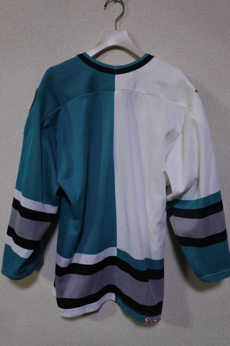 90's NHL CCM SAN JOSE SHARKS サンノゼ シャークス ホッケーシャツ ジャージ ゲームシャツ size M カナダ製_画像8