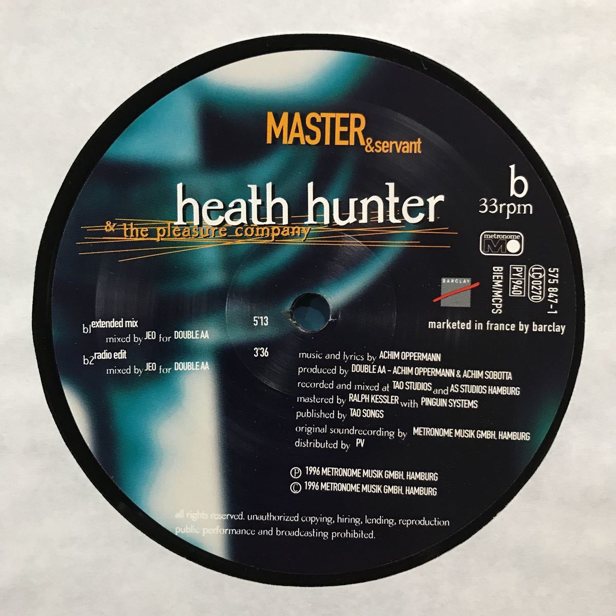 【reggae-pop】Heath Hunter & The Pleasure Company / Master & Servant［12inch］オリジナル盤《3-2-31 9595》_画像4