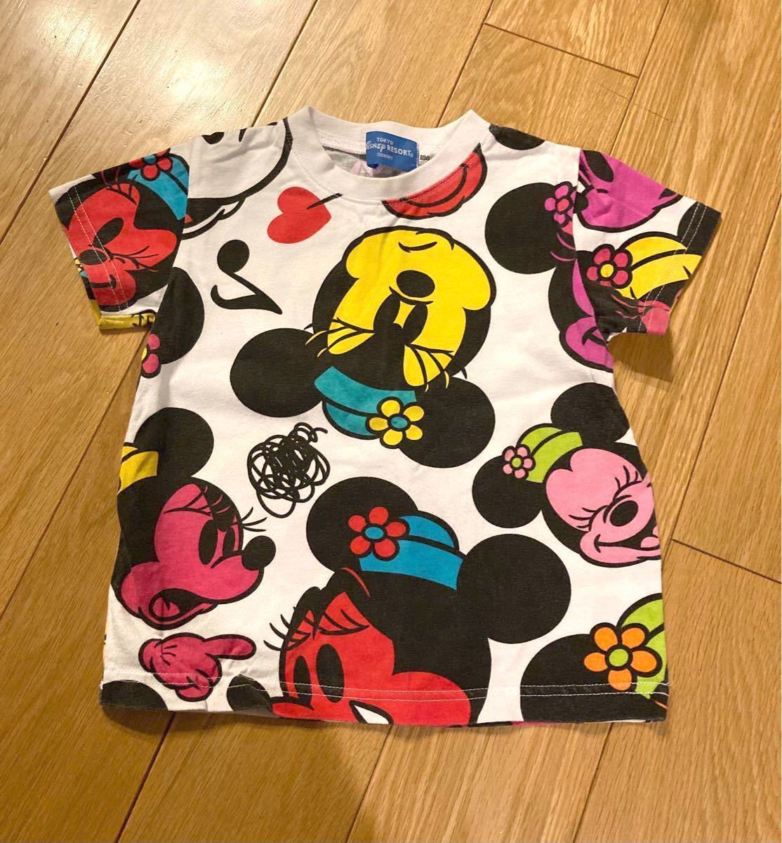 Paypayフリマ 子供服 キッズ ディズニーリゾート ディズニーランド ディズニーシー 半袖tシャツ 100サイズ ミニーちゃん総柄 ヘアクリップ