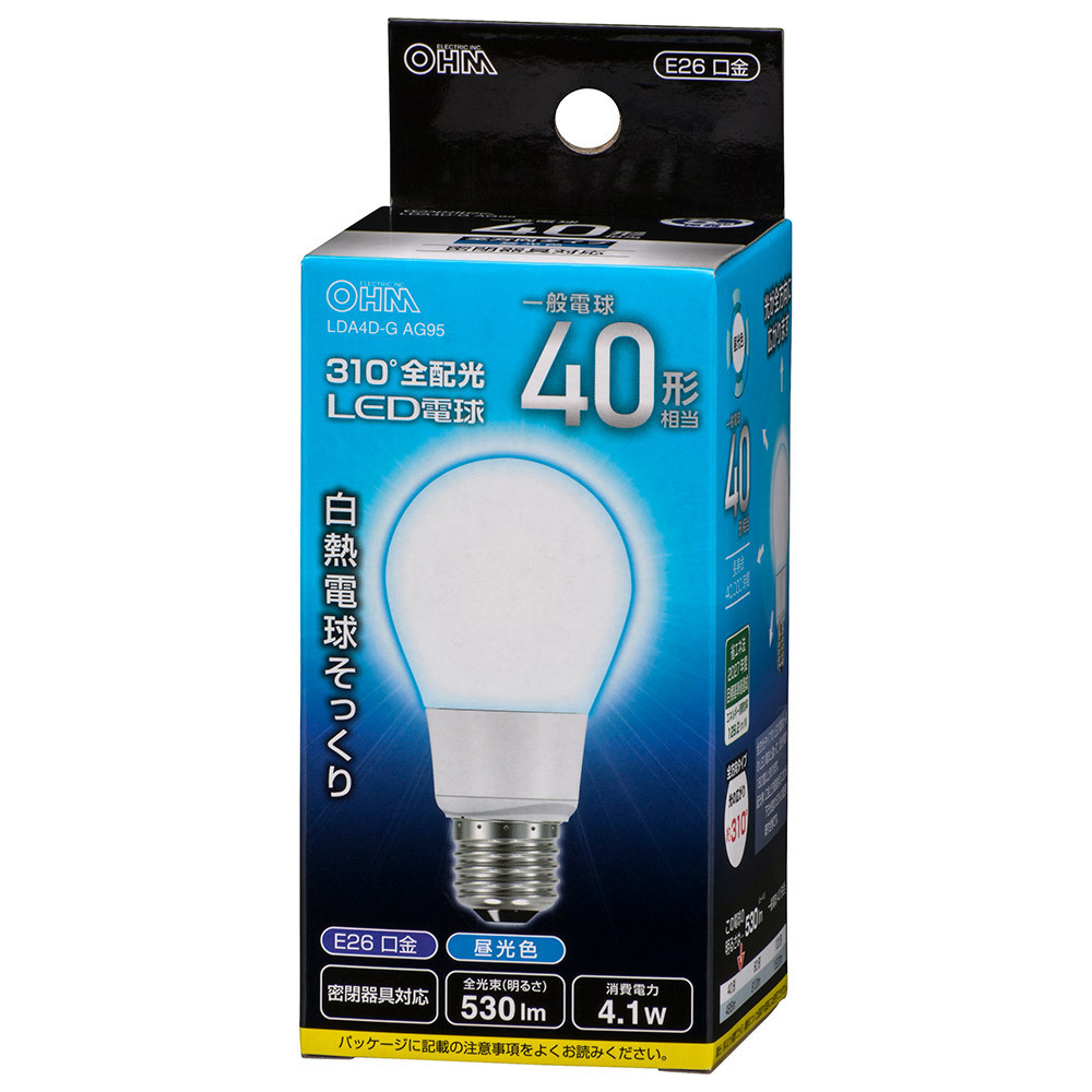 新品即決 LED電球 E26 40形相当 昼光色｜LDA4D-G AG95 06-3758 OHM