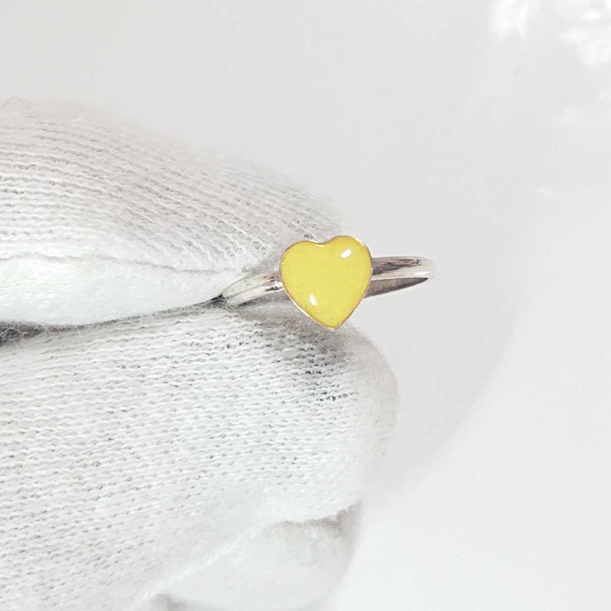 3942 SILVER925 yellow Mini Heart ring 6 number silver 925 acrylic fiber simple chi-p retro one Point superfine shell circle yellow color pretty 