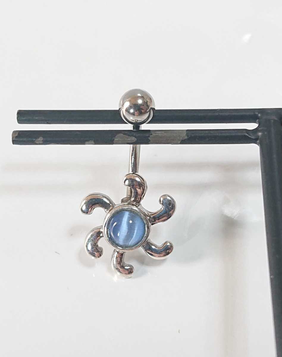 5099 SILVER925 blue cat's-eye body pierce silver 925 made of stainless steel 16G sun jewel barbell .....pi ear pretty 