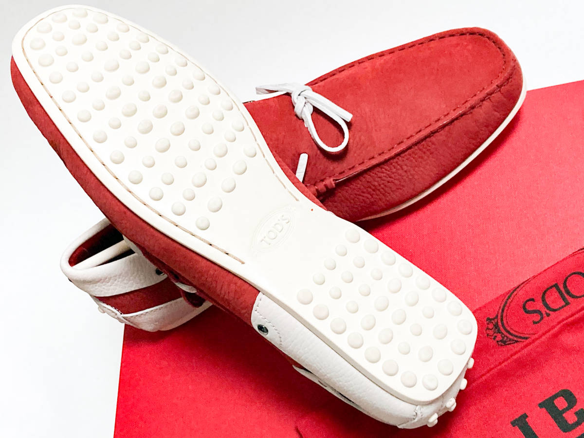 正式的 TOD'S 25cm UK6 フェラーリレッド/ホワイト ドライビング