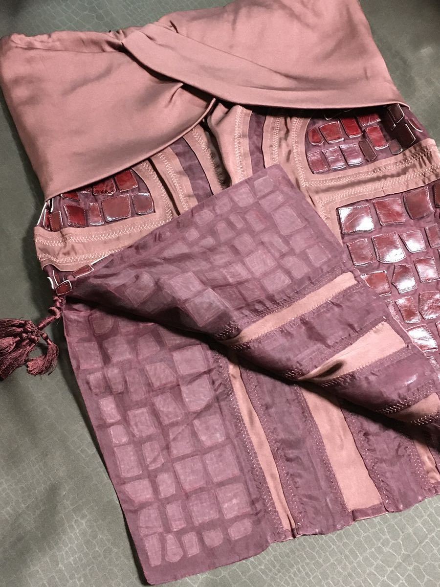 定価25万円グッチGUCCIシルク×クロコダイル革スカート絹ワニ革クロコわ