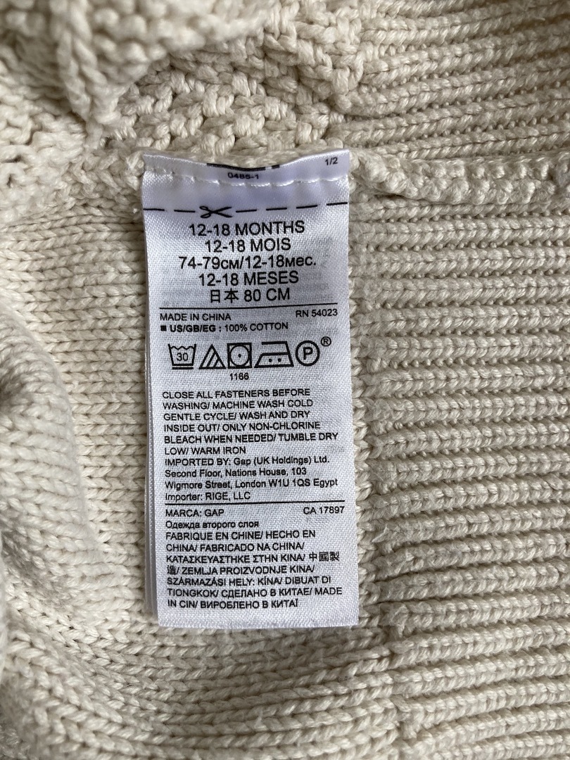 babyGap ARAN CREW SWEATER S/801998-00 80 USED baby Gap кабель вязаный свитер Cable Knit