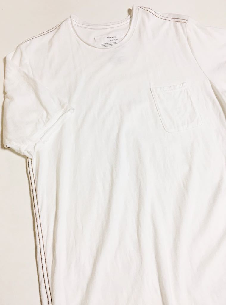 biography スーピマ コットン ポケット Tシャツ　48 WHITE バイオグラフィー 半袖 クルーネック　カットソー 丸首 無地 TEE ポケT_画像2