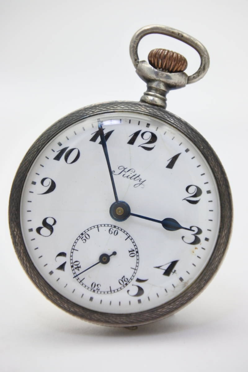 *** античный KITTY серебряный 900 производства маленький размер ручной завод карманные часы высшее редкий товар 