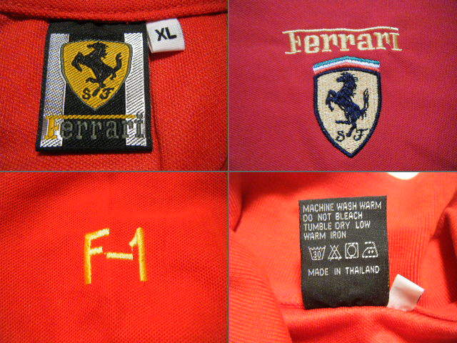フェラーリ　FERRARI F-1　カジュアル&モータースポーツ用コットンポロシャツ　赤色　サイズ ＸL　鹿の子素材　背面「デカロゴ」刺繍
