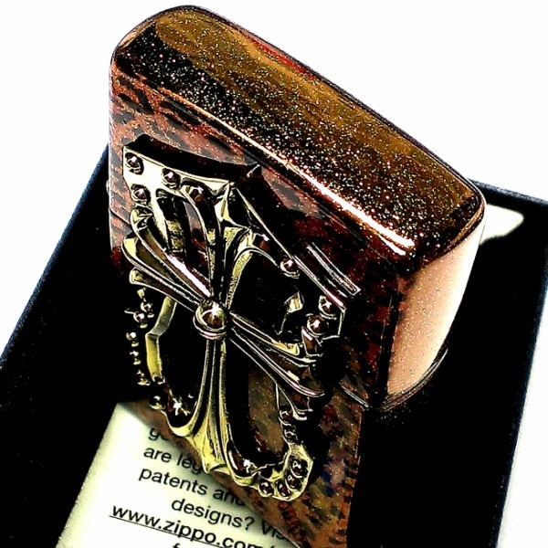 ZIPPO ライター おしゃれ ジッポ かっこいい ヒョウ柄 ラメ ブラウン クロスオブパンサー 十字架 豹柄 ゴールドメタル メンズ レディース_画像5