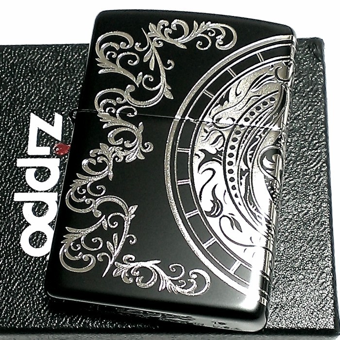 ZIPPO ライター キングクレスト ジッポ マットブラック＆シルバー 黒銀 3面エッチング彫刻 かっこいい おしゃれ メンズ ギフト プレゼント_画像2