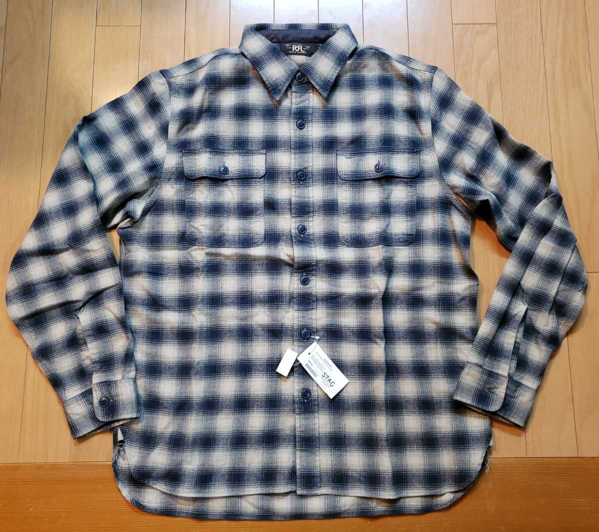 激レアLサイズの未使用 RRL チェックシャツ DOUBLE RL RALPH LAUREN Plaid Matlock Workshirt Cream/Grey ダブルアールエル ラルフローレン_画像1