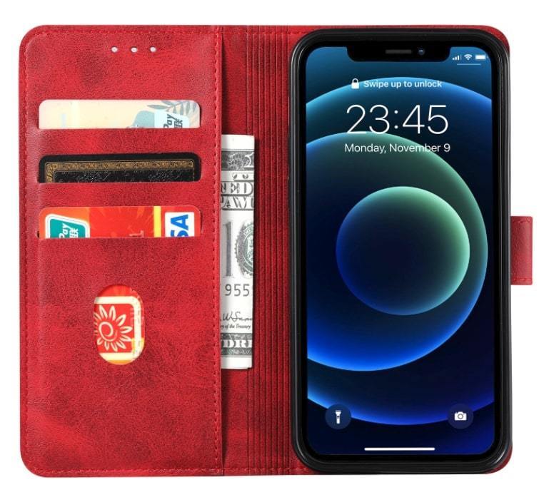iphone12/12pro 手帳型 赤色 ベルト付き マグネットベルト アイフォン カバ iphoneケース カード収納 定期券 カード スマホカバーの画像4
