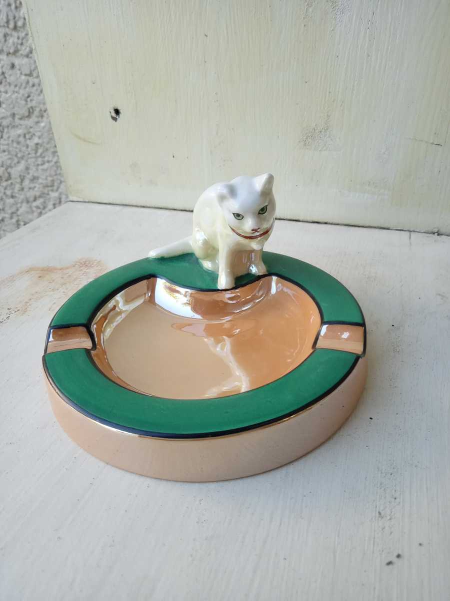【海外 正規品】 オールドノリタケ　NORITAKE　アシュトレイ　灰皿　金　白猫　猫 灰皿