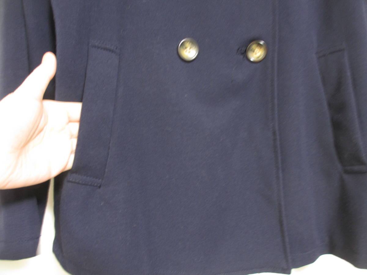 濃紺ダブルデザインナポレオンジャケット左右ポケット付き中厚手裏地付きショートコートMサイズ_画像4