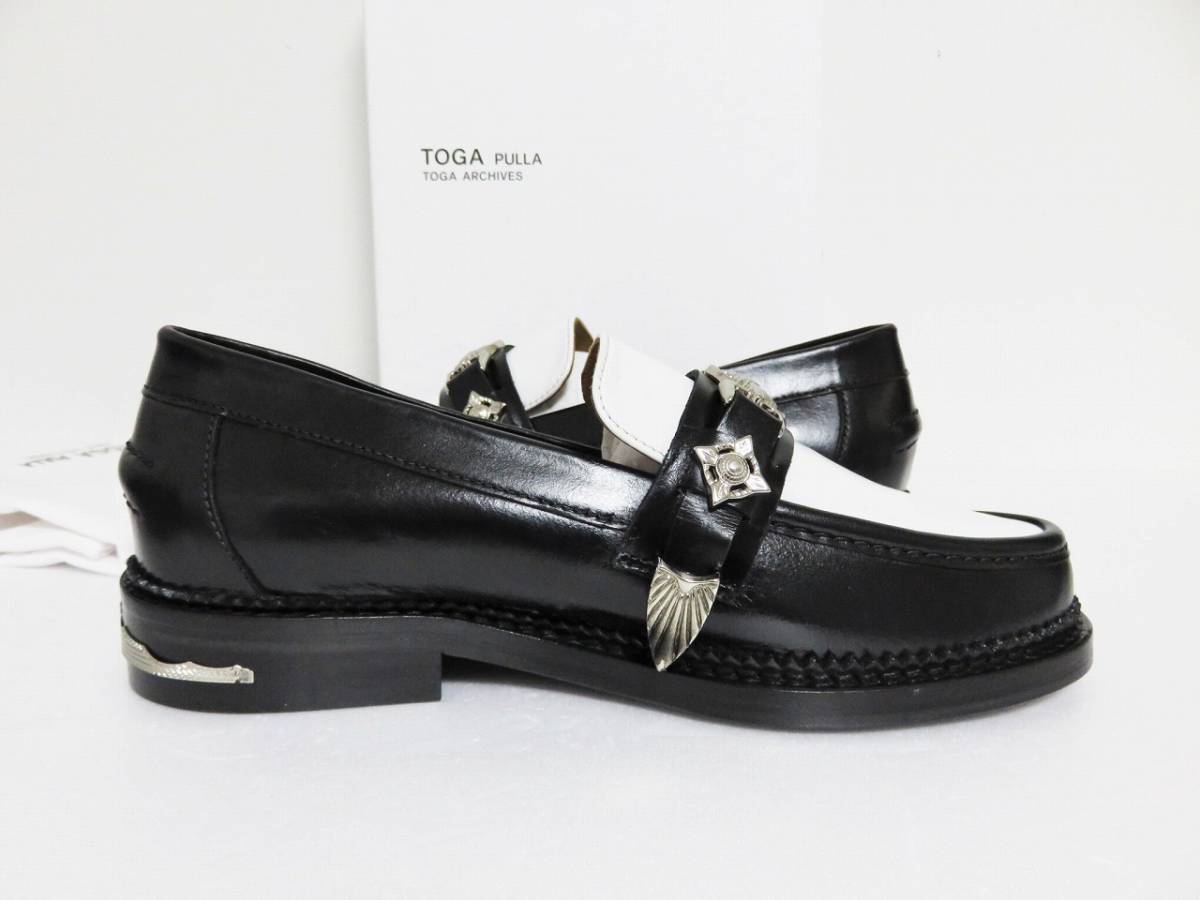 定価6.1万 新品 TOGA PULLA Metal Loafer 36 レディース ブラック ホワイト コンビ バイカラー トーガ プルラ メタル  ローファー 靴