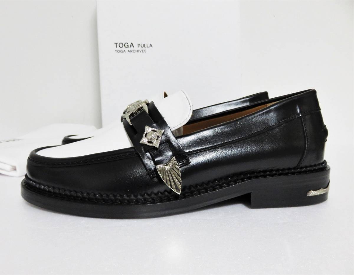 定価6.1万 新品 TOGA PULLA Metal Loafer 36 レディース ブラック ホワイト コンビ バイカラー トーガ プルラ メタル ローファー 靴