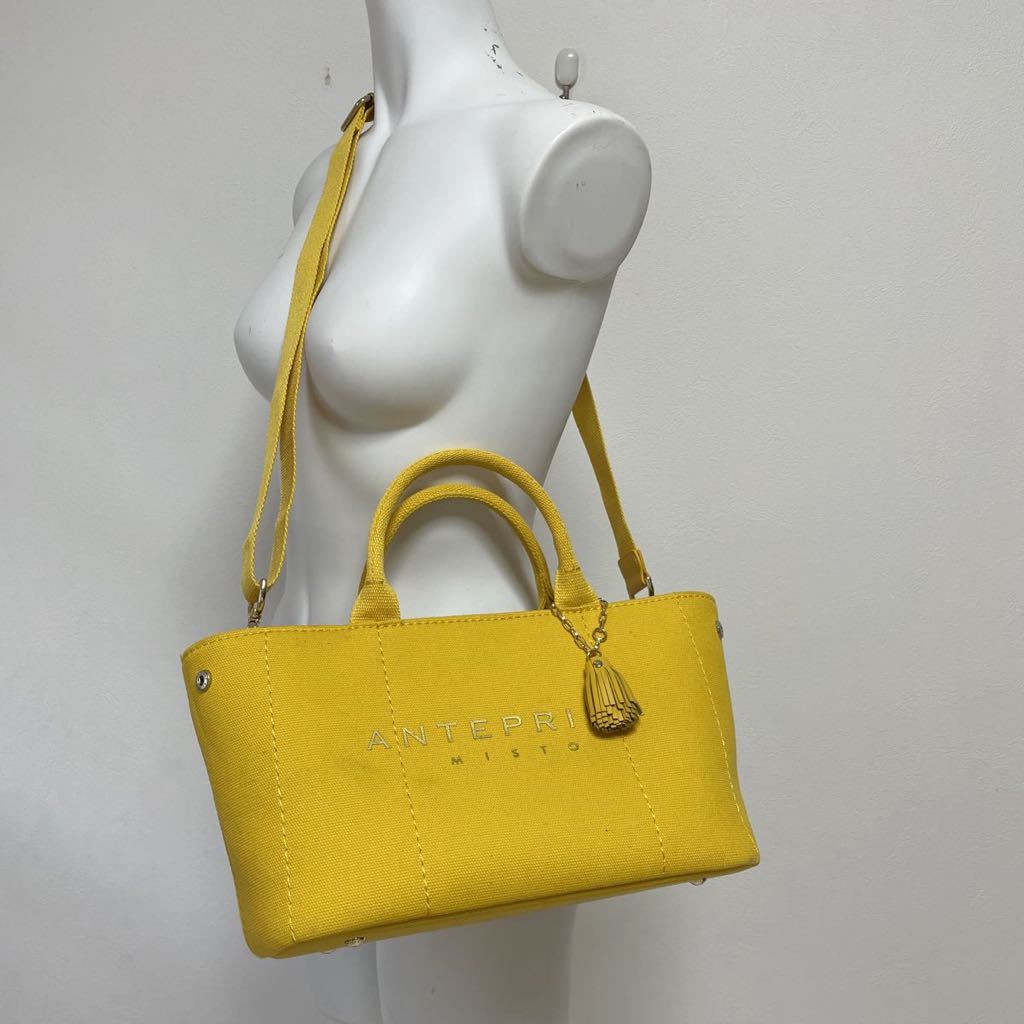 Anteprima Mist ANTEPRIMA MISTO tote bag canvas handbag shoulder bag 2way tassel yellow yellow color beautiful goods 