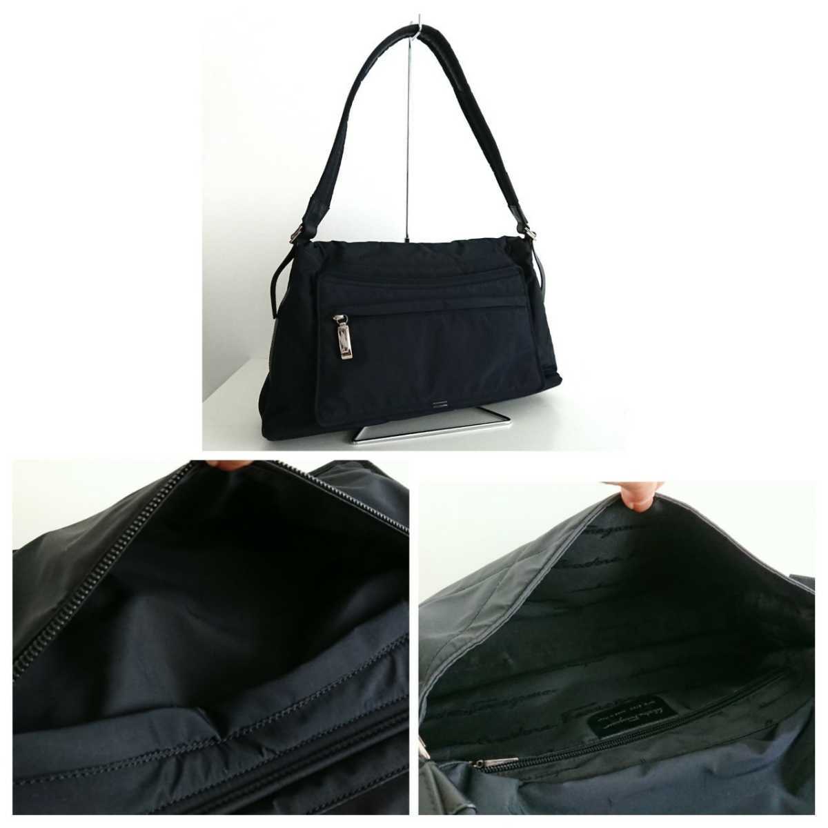 美品 フェラガモスポーツ Ferragamo SPORT ナイロン レザー 肩掛け