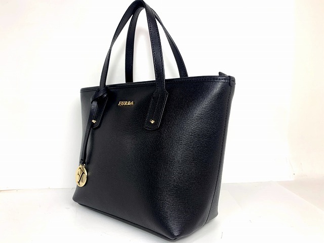  ultimate beautiful goods * free shipping * Furla FURLA leather handbag tote bag * black 