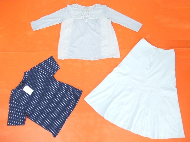 【お買得！】★青系レディース3点セット★①eulady/半袖Tシャツ　②Lucky Brand/長袖カットソー　③萌奈香/ロングスカート　M～Lサイズ_画像1