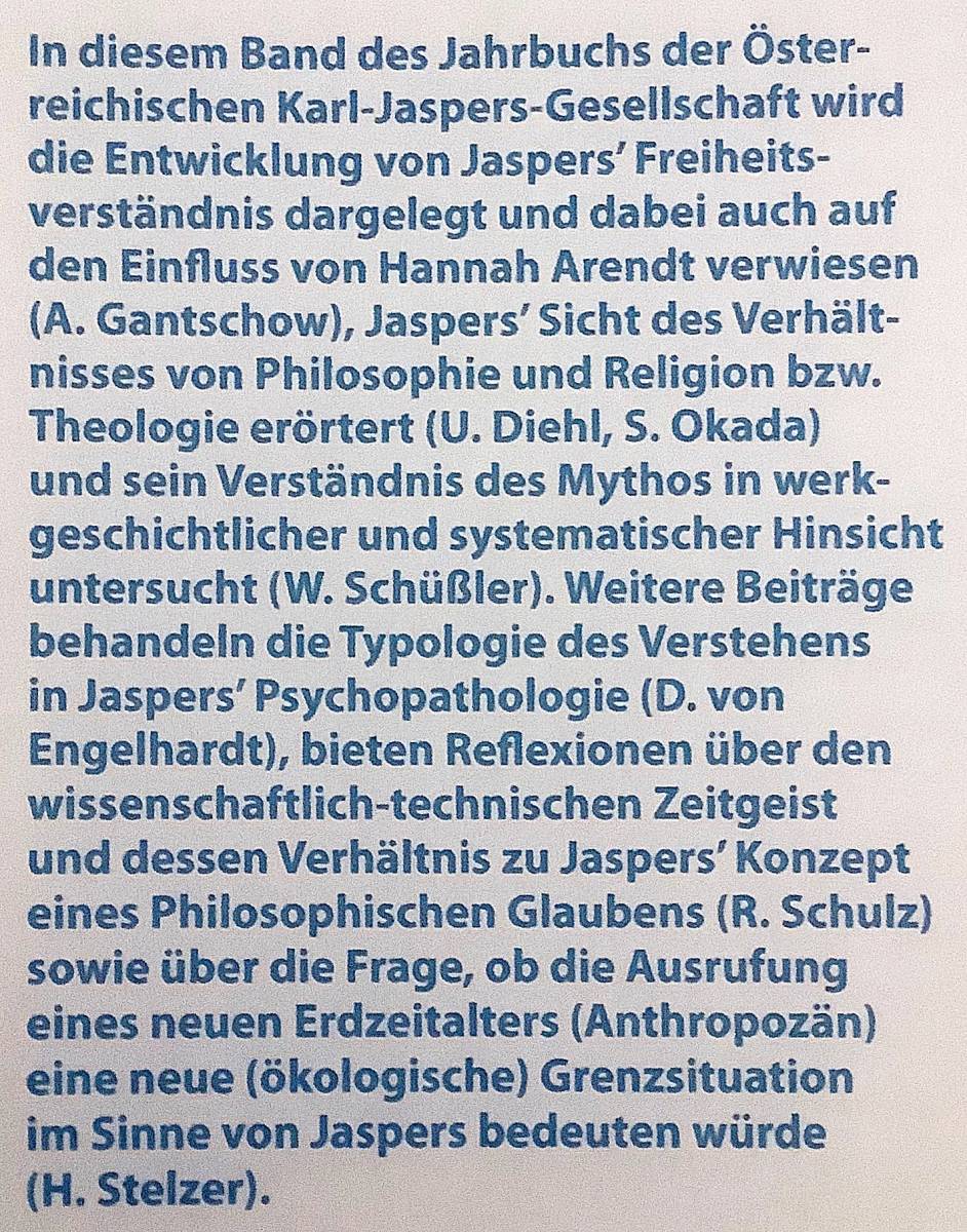 【ドイツ語洋書】 オーストラリア カール・ヤスパース協会年鑑 『Jahrbuch der Osterreichischen Karl Jaspers Gesellschaft』29 (2016)_裏表紙