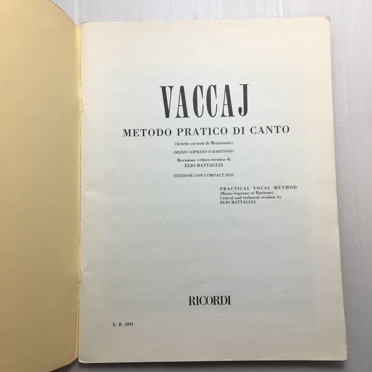 zaa-178♪『VACCAJ』METODO PRATICO DI CANTO (Elio Battaglia) 楽譜 イタリア語版_画像2