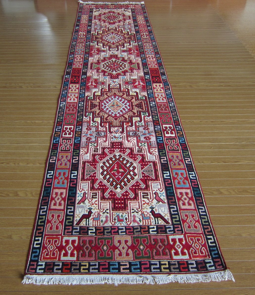 300×75】イラン直輸入☆アゼルバイジャン産キリム・KILIM□1962 300×75】イラン直輸入☆アゼルバイジャン産キリム・KILIM□1962