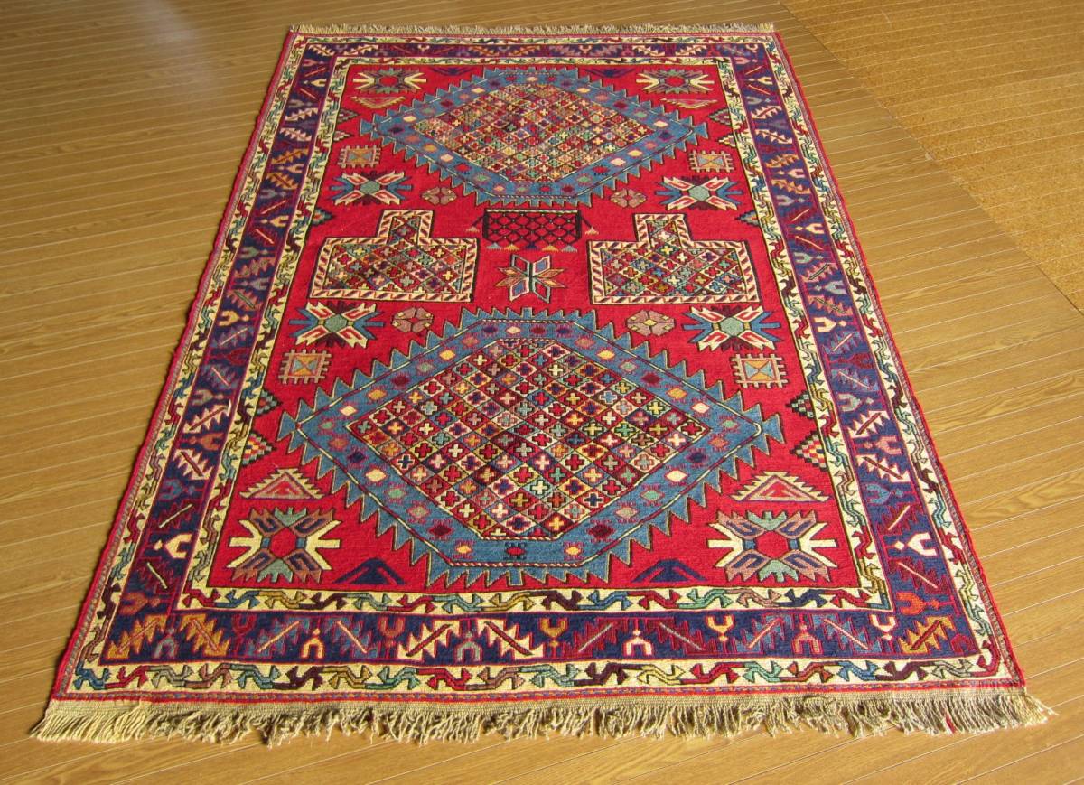 【198×150】イラン直輸入★アゼルバイジャン産キリム・KILIM■2097-449-54