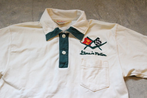 CUSHMAN クッシュマン レーシング 半袖 ポロシャツ チェーンステッチロゴ size M レトロ 70-80’ｓ ヴィンテージデザイン _画像3