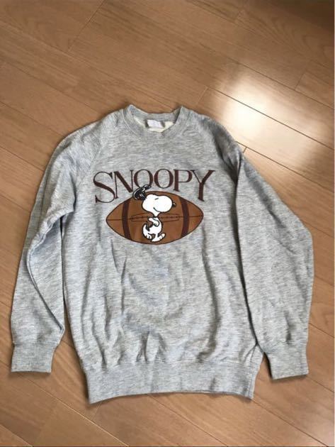 美品 スヌーピー トレーナー スウェット プルオーバー ヴィンテージ 古着 80s 90s グレー メンズM SNOOPY ピーナッツ ラグビー 日本製_画像3