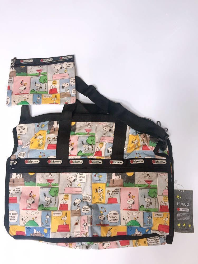 レスポートサック スヌーピー 限定 ボストン バッグ LeSportsac SNOOPY PEANUTS 新品 未使用 総柄 レア コミック ウッドストック カラフル_画像4