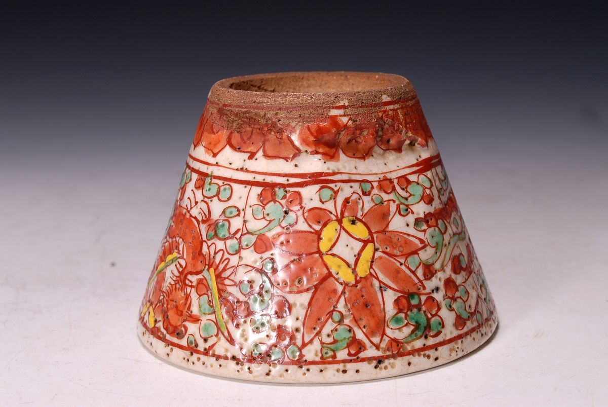 1694-4 江戸後期-明治期 古犬山焼 南京赤絵 汲出 ぐい呑 湯呑 鳳凰図