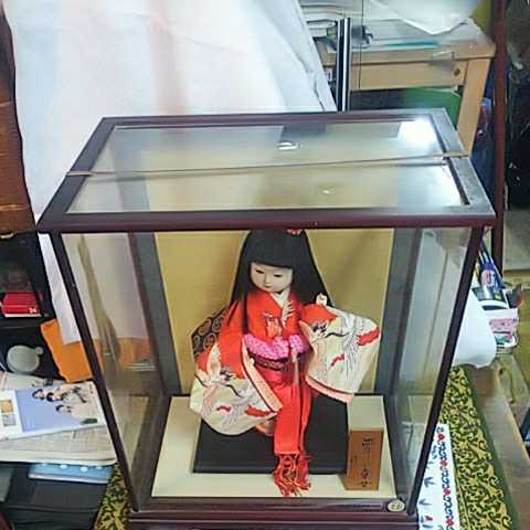 舞い童女 隆山作 市松人形 日本人形 ガラス 木製枠_画像8