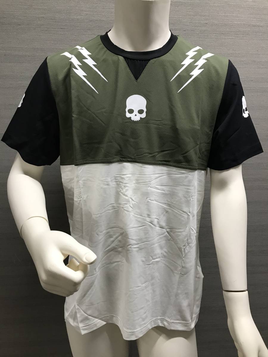 本物 新品 HYDROGEN ハイドロゲンテニスライン半袖Tシャツ FR0070 ミニタリーグリーン×白 L