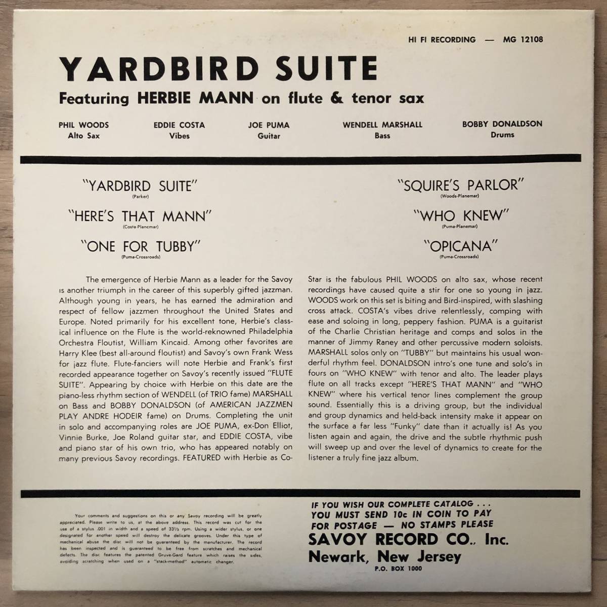 LP◆HERBIE MANN◆YARDBIRD SUITE◆KING RECORDS◆KIJJ-2025◆ライナー付き◆MONO◆ハービー・マン◆SAVOY◆MG 12108_画像2