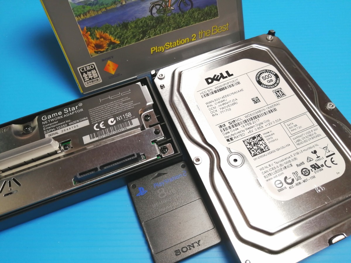 PS2　HDDアダプターSATA仕様　＆　500GB HDD　&　FMCB1.966メモリーカード　PS2インストーラーセット