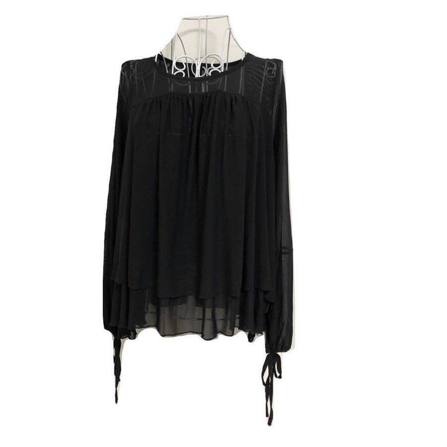  tops blouse tunic long sleeve chu-ru race black free size 21060701