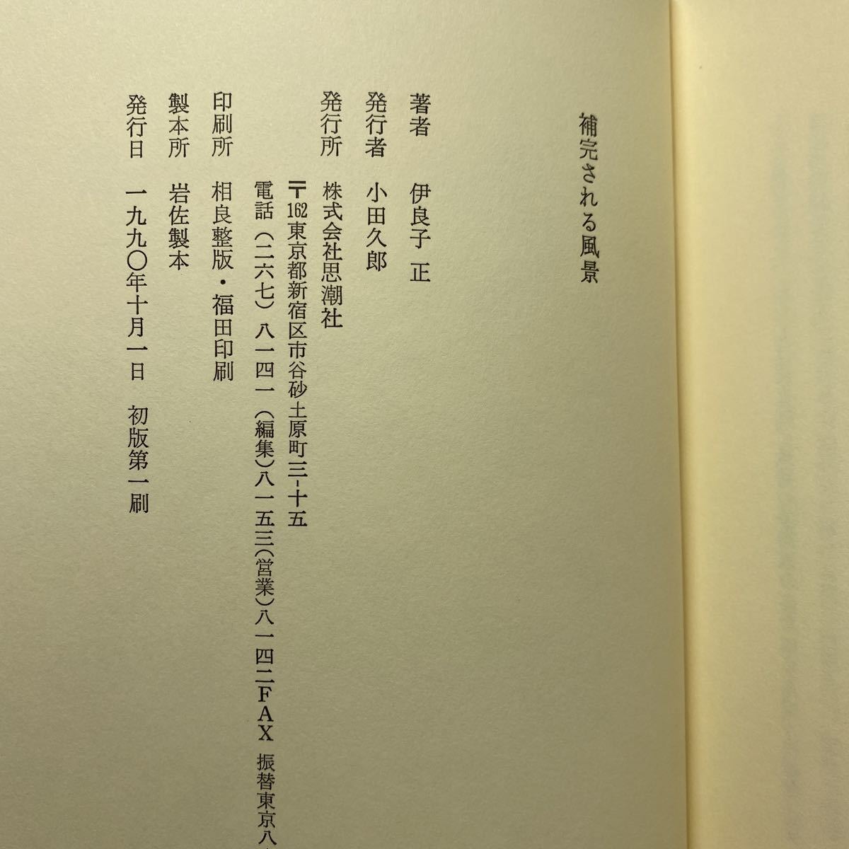 ア5/補完される風景 伊良子正 想潮社 1990年 初版 単行本 送料180円（ゆうメール）_画像6