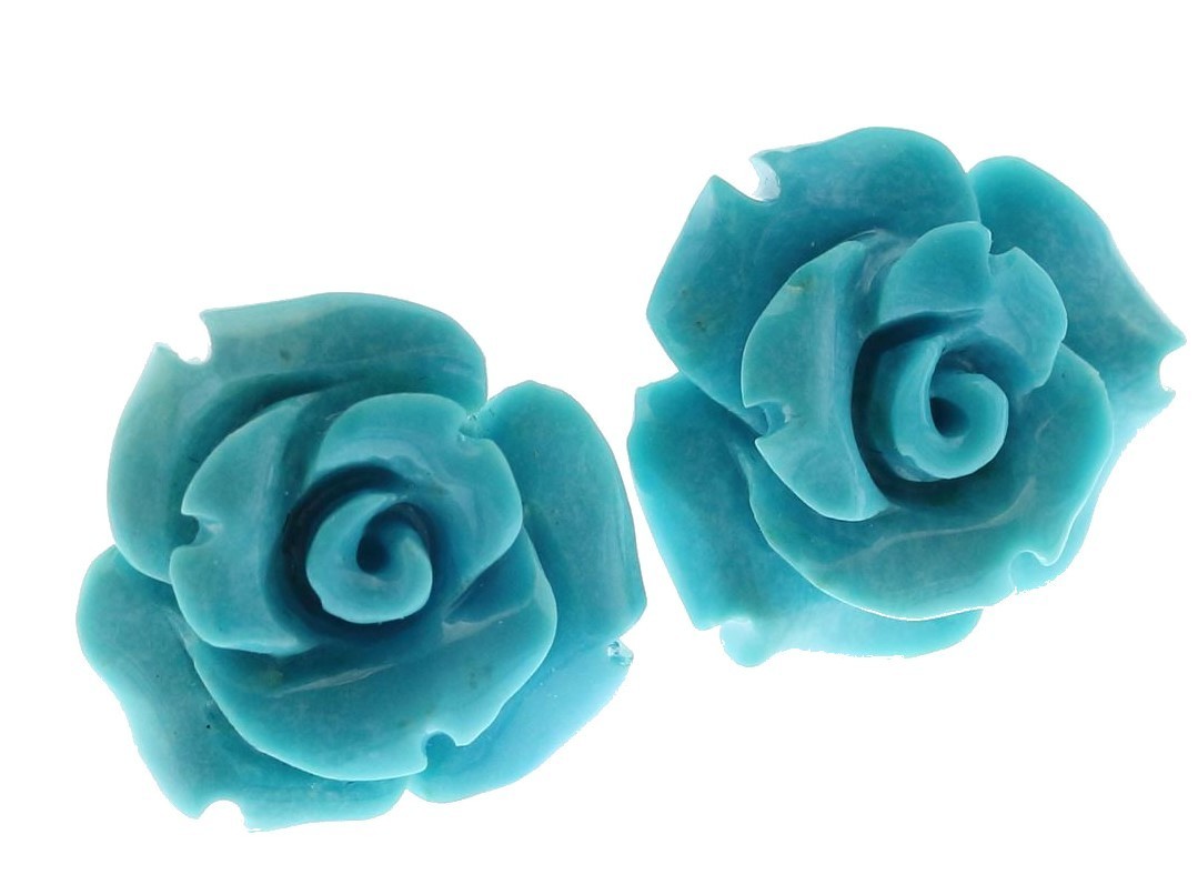 GALLERY megumi с гарантией .K18 натуральный бирюза бирюзовый серьги 2.4g роза цветок .. цветок 