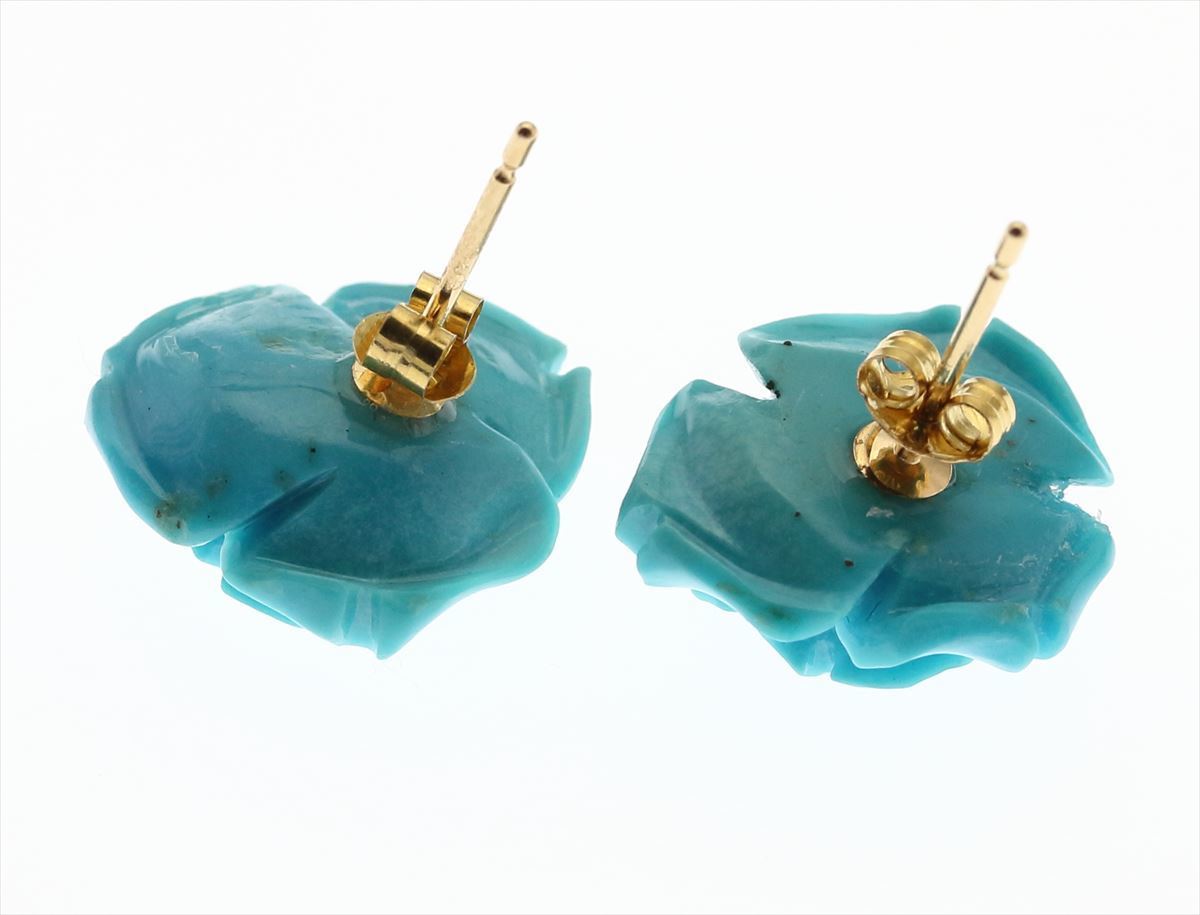 GALLERY megumi written guarantee attaching .K18 natural turquoise turquoise earrings 2.4g rose flower .. flower 