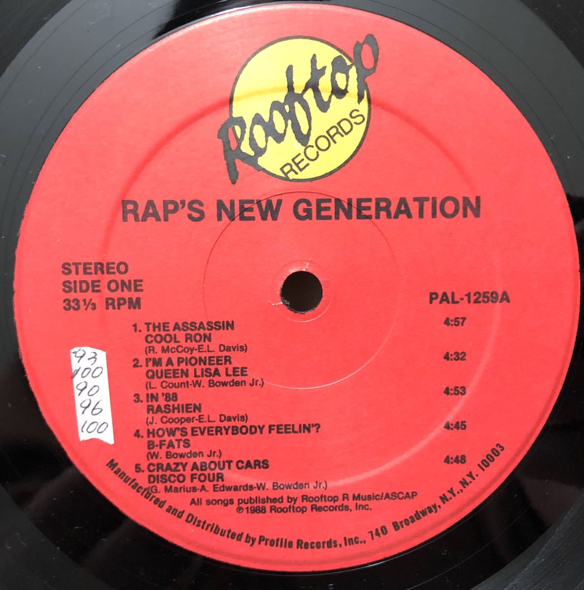 レア アングラ コンピ 1988 Various Artist / Rap's New Generation Tony Tee B-Fats Rashien Disco Four Original US LP Rooftop 絶版_画像2