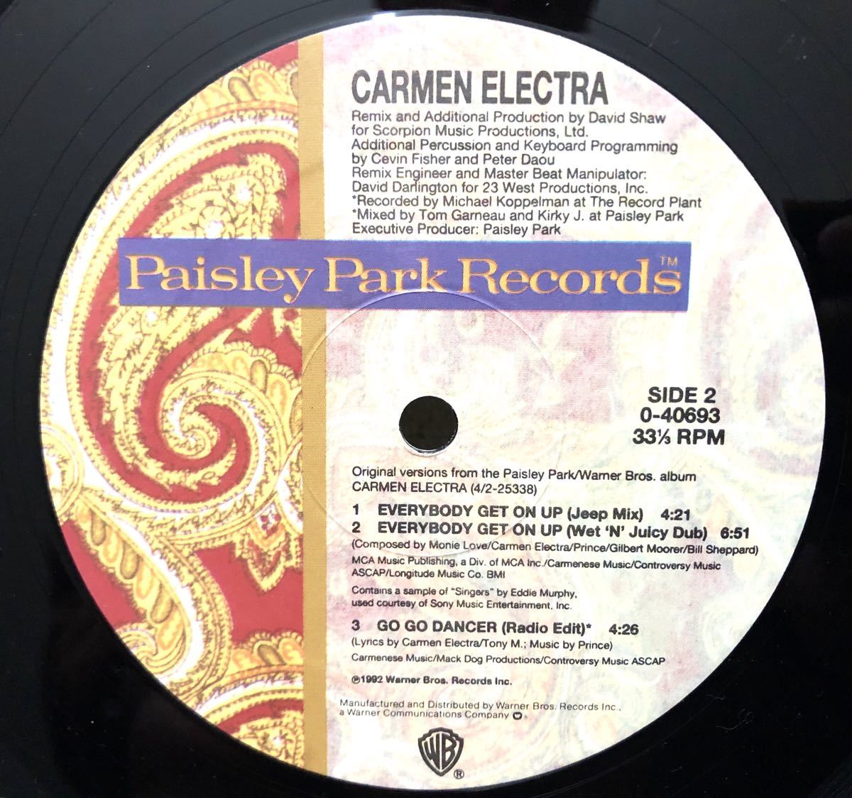 レア 1992 Carmen Electra / Everybody Get On Up カルメン エレクトラ Original US 12 Paisley Park Warner シュリンク ステッカーの画像4